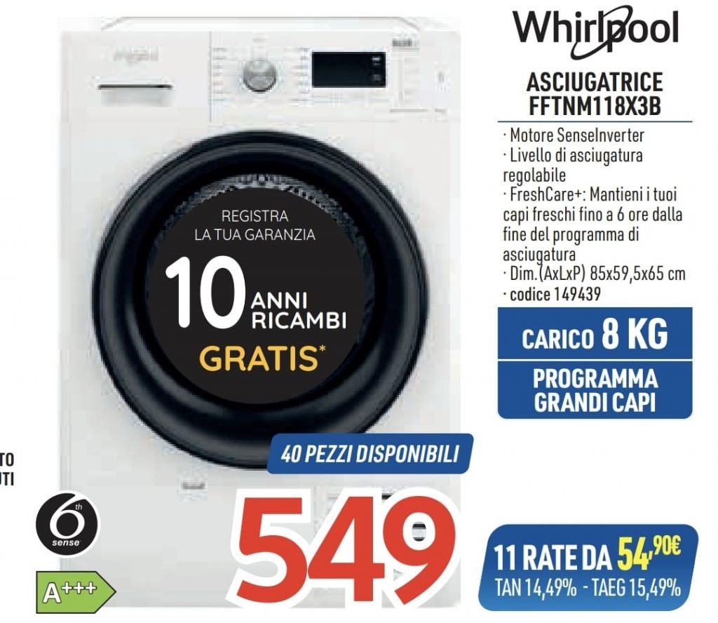 ASCIUGATRICE WHIRLPOOL FFTNM229X3B 9KG